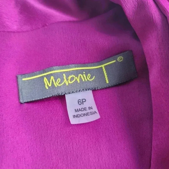 NWT Melonie T Plus Long Sleeve High-Low Fit Flare Dress Satin Mulberry Petite 6P - Picture 11 of 15